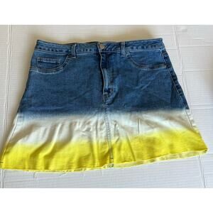 WILD FABLE Ombré Blue White  To Yellow Fade Stretch Denim Jean Mini Skirt Sz 16